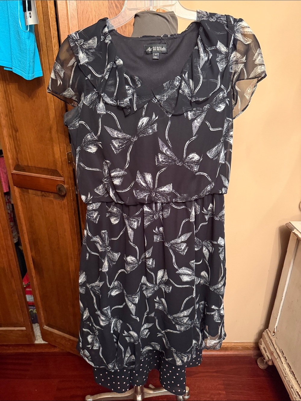 As U Wish Black Floral Midi Dress with Sheer Short Sleeves